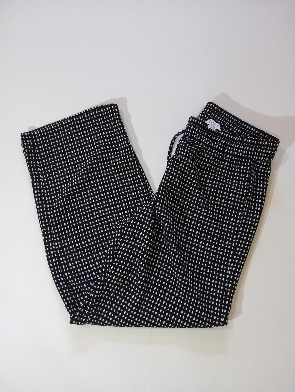 Loft Polka Dot Palazzo Pants Women Small Petite Black White High Rise Resortwear